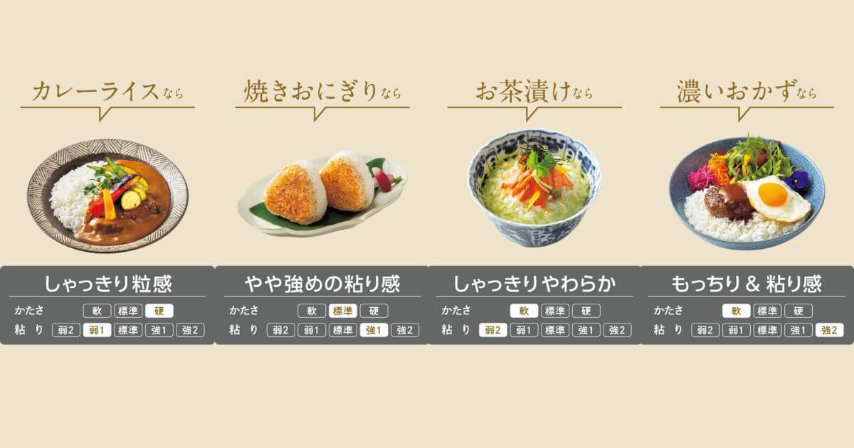 NW-FC10とNW-FB10は15通りの炊き分けセレクトメニューで、料理に合わせて食感を変えられる