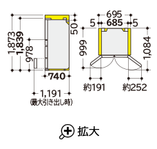 R-HXC62V据付必要寸法図