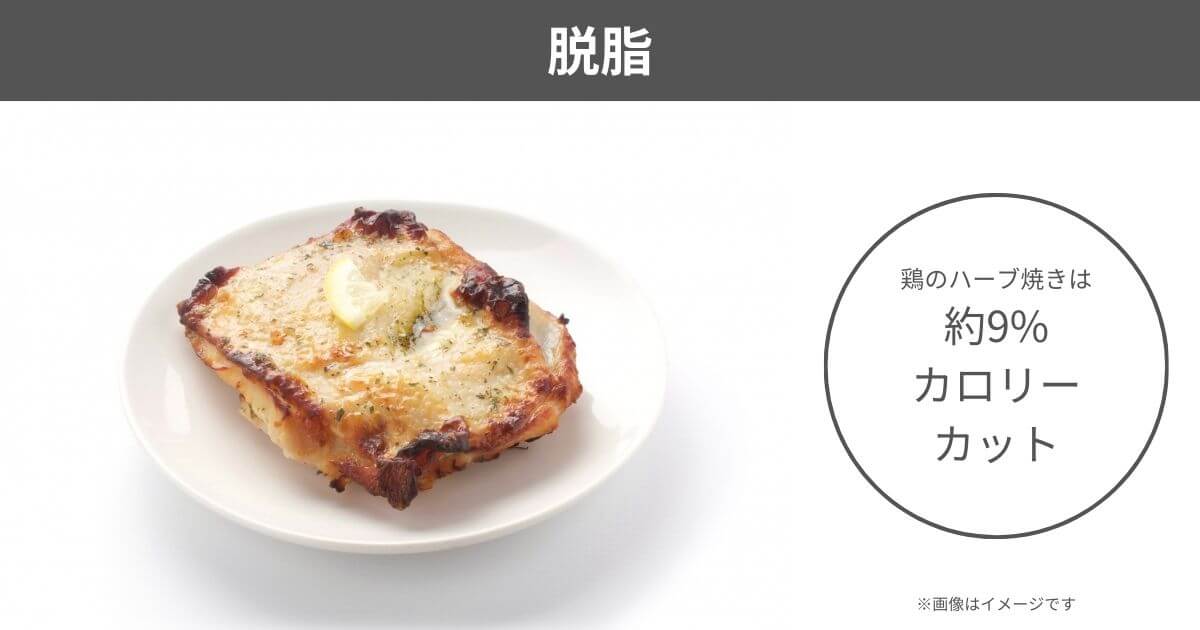 MRO-W1DとMRO-W1Cの鶏のハーブ焼き(脱脂)は約9%カロリーカット