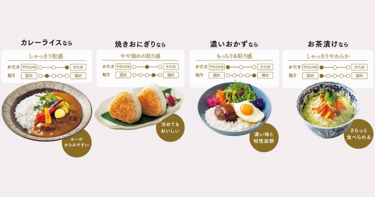 NX-AA10とNW-FC10は15通りの炊き分けセレクトメニューで、料理に合わせて食感を変えられる