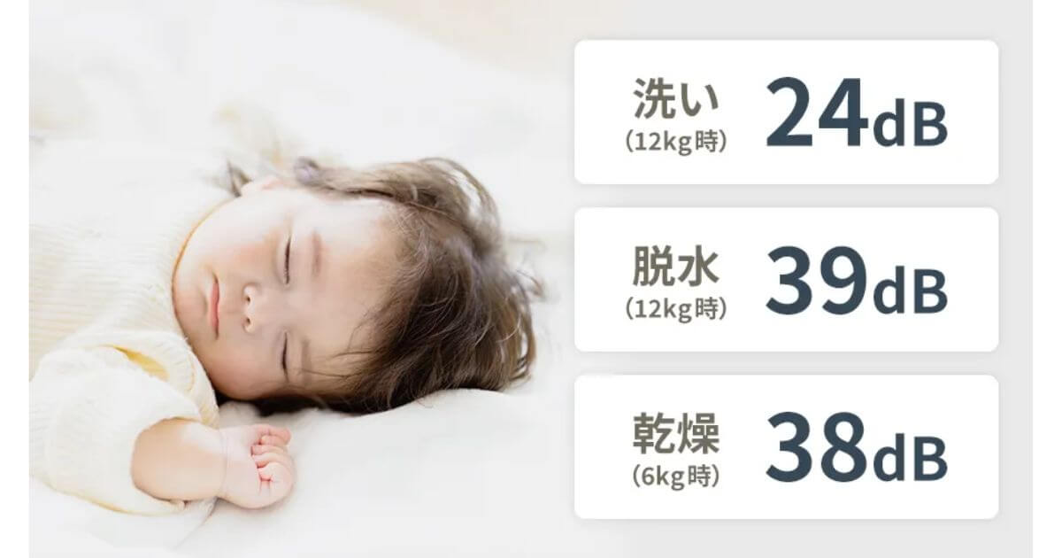 ES-7S1とES-S7Kは低振動・低騒音設計だから、夜や早朝でも気軽に洗濯できる